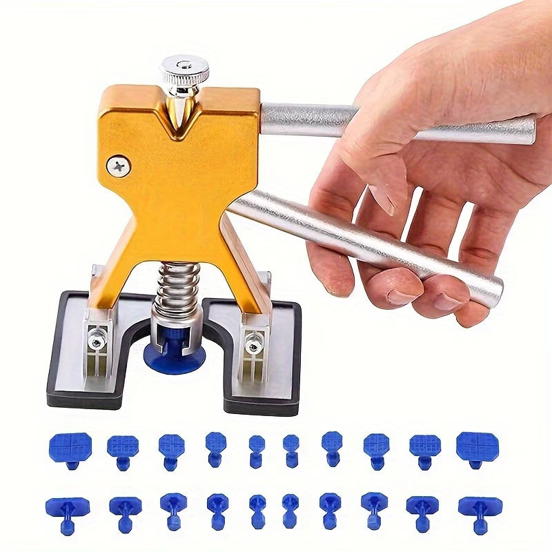 Paintless Dent Repair Kit, Includes a Dent Repair Tool Set and a Golden Tool Lifter, Equipped with 20 Dent Pull Tabs, Suitable for Repairing Car Body Dents Caused by Hail and Other Metal Surface Issues