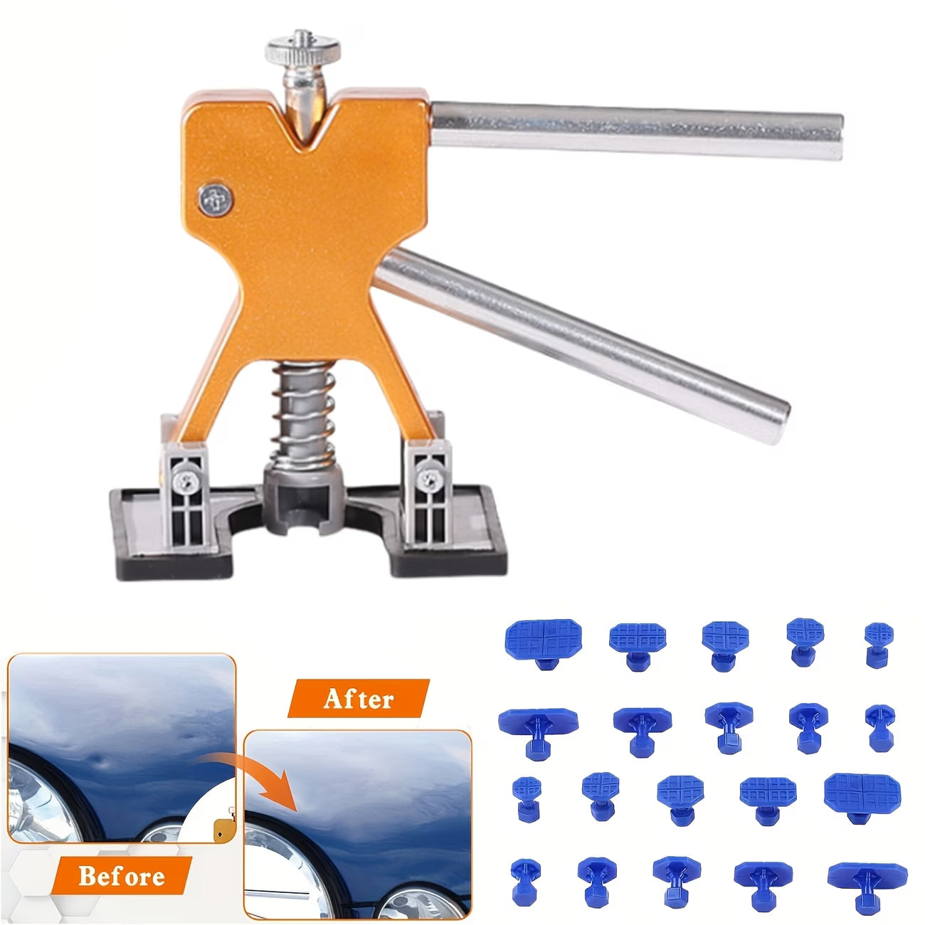 Paintless Dent Repair Kit, Includes a Dent Repair Tool Set and a Golden Tool Lifter, Equipped with 20 Dent Pull Tabs, Suitable for Repairing Car Body Dents Caused by Hail and Other Metal Surface Issues