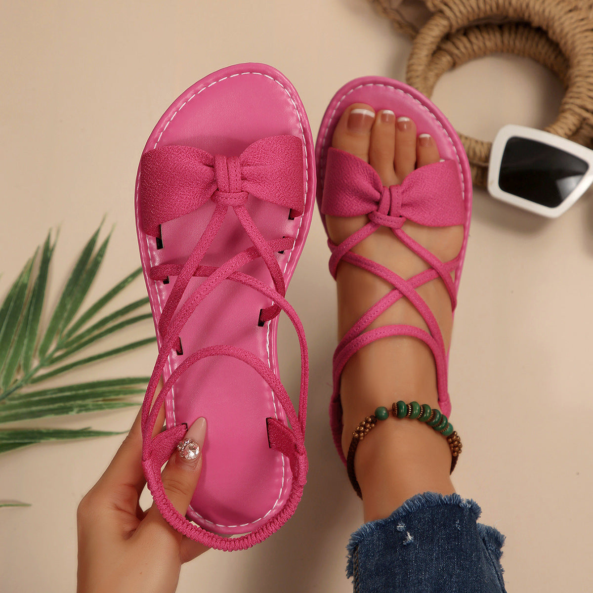 🎀 Knot-Front Stretch Ankle Sandals – Slide & Go with Arch Support ☀️