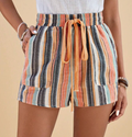 Summer Beach Striped Drawstring Waist Slant Pocket Shorts