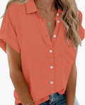 Women's Casual Collared Cap Sleeves Shirt