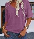 Women's Oversized V-Neck Half Sleeve Loose Fit Solid Color Casual T-Shirt